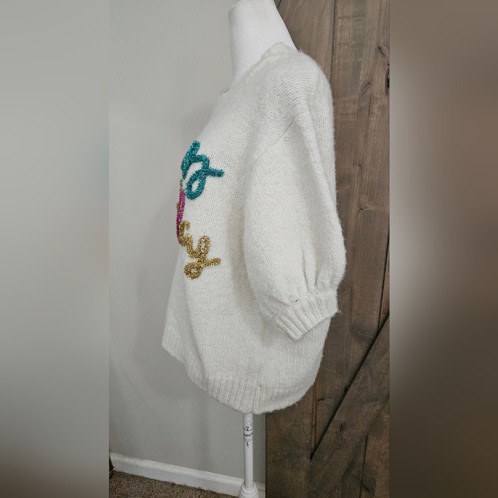 BIBI "It's My Birthday" Sweater Top Tinsel In Ivory/pink/green. Size Small - Picture 12 of 14